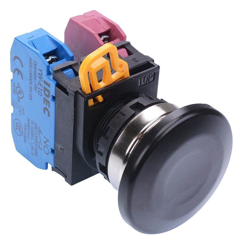IDEC Black 22mm Metal Bezel Mushroom Momentary Push Button Switch 1NO-1NC IP65
