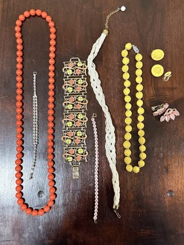 Vintage Costume Jewelry Lot, Necklaces, Bracelets, Clip In Earring Set