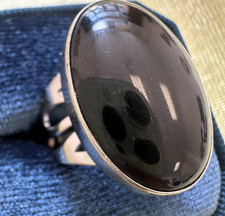 Sterling Silver Natural Black Onyx Cabochon Cocktail Statement Ring Sz 8