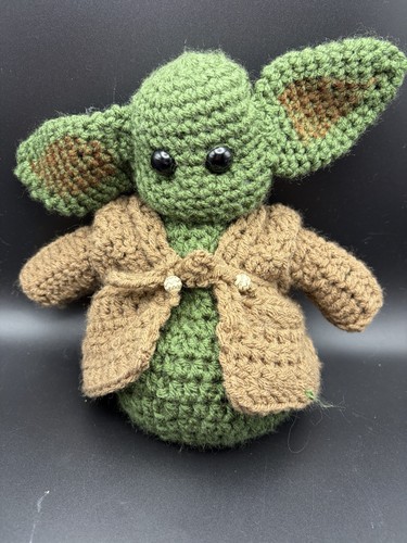 Handmade Crochet Grogu Baby Yoda Plush Amigurumi Brown Robe Mandalorian Doll