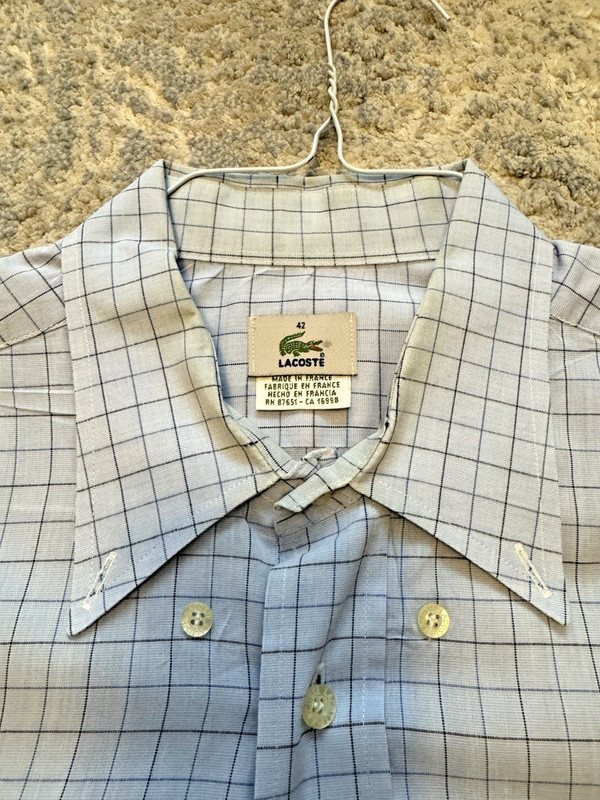 LACOSTE CHECKERED PLAID LONG SLEEVE CLASSIC SHIRT BUTTON COLLAR BLUE 42 FRANCE L
