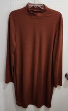 Shein Women's Ribbed Dress Long Sleeve Mock Neck Brown Plus Size 3XL