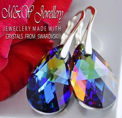 Pendientes de plata 925//Almendra Vitrail Medio De Pera 22mm cristales de Swarovski ®