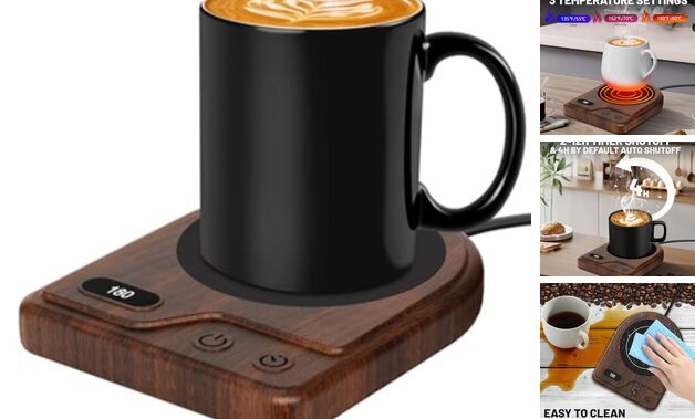 Mug Warmer, Coffee Mug Warmer with 3 Adjustable Temperature 3.74D Wood Grain