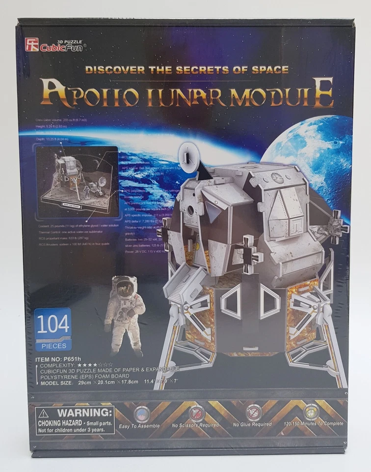 Apollo Lunar Module 3D Jigsaw Puzzle 104 Pieces Space Model CubicFun Ref: P651h - Image 2 of 4