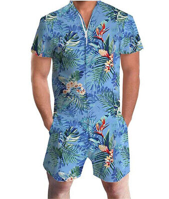 Andopa Men Summer Overall Casual Shirt Short Sleeve Playsuit 
