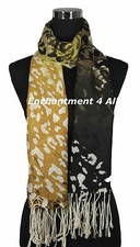 Stunning Handmade 2-Ply 100% Cashmere Pashmina LEOPARD Shawl Wrap, Yellow/Black