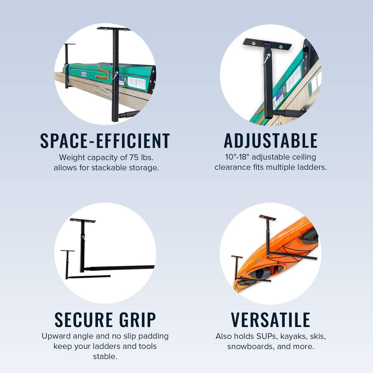 Under Rack Ladder Storage Ceiling Mount Ladder Rack 2 X Giant Heavy Duty 415mm Storage Hooks