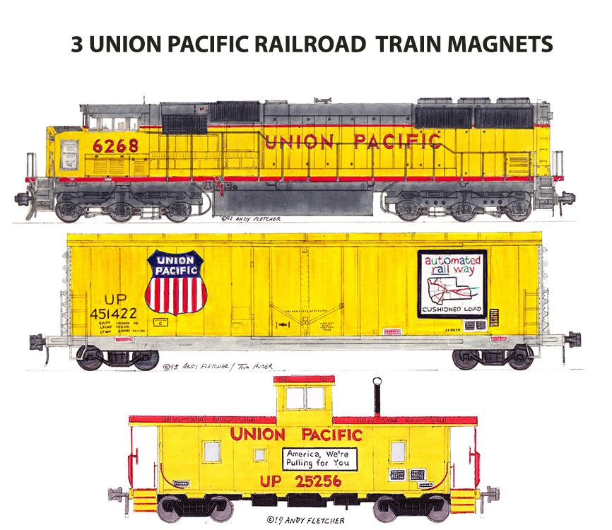 Union Pacific SD60M, 50' box car and caboose 3 magnets Andy