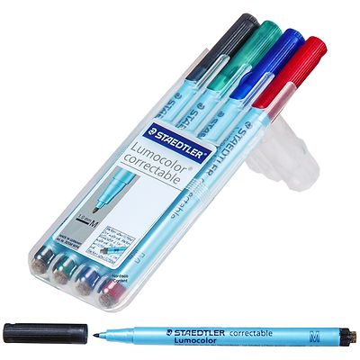 Staedtler Lumocolor Correctable 305MWP4 Dry Erase Pen 1.0 mm Medium 4-Color Set