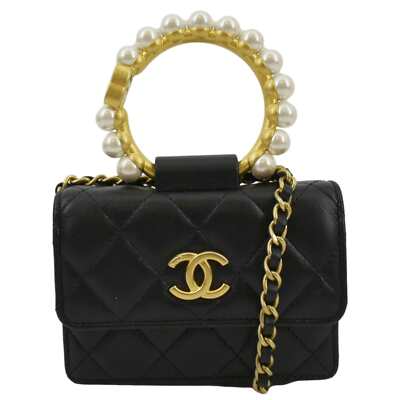 CHANEL パールハンドルミニバッグ　ノベルティ CHANEL Pearl Mini Quilted Leather Top Handle Shoulder Bag Black | eBay