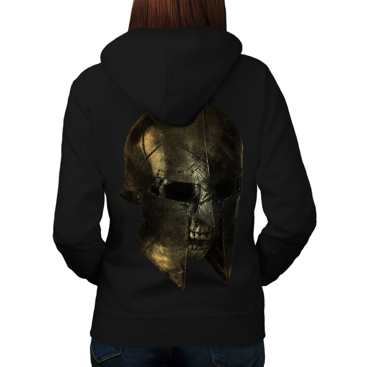 Wellcoda Skull Sparta Warrior Battle Womens Hoodie Back