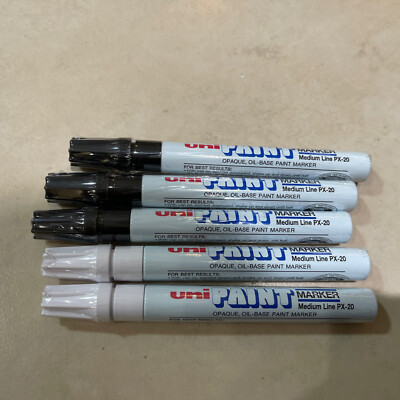 Qty 5 New Uni-Paint PX-20 Oil-Based Medium Point Marker White & Black LOT