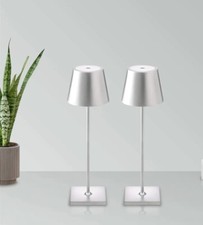 Cordless LED Table Lamp 5000mAh, Rechargeable Desk Lamp, Wireless 2-Pack Silver