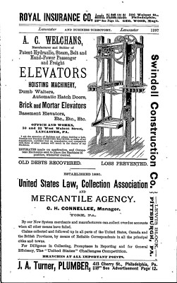 1887 A C Welchans ELEVATORS Hoisting Machinery Brick & Mortar Elevators