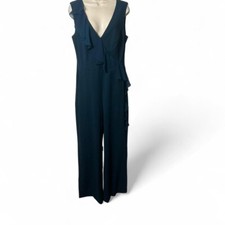 Asymmetric Ruffle Green Sleeveless Jumpsuit, Women  s Size 10
