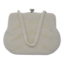 Vintage Handmade White Beaded Mini Evening Handbag