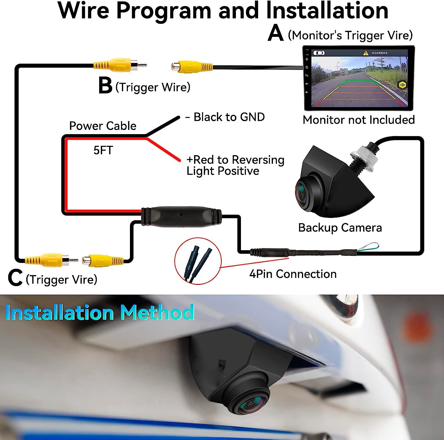 7"Mirror Car Monitor Clip On Screen 170° Front / Side / Rear View Camera 12v Kit eBay