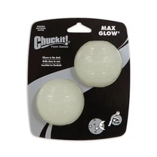 Max Glow Ball 2Ct Medium 2.5" Dog's Rubber Toy Safe Photoluminescent Material