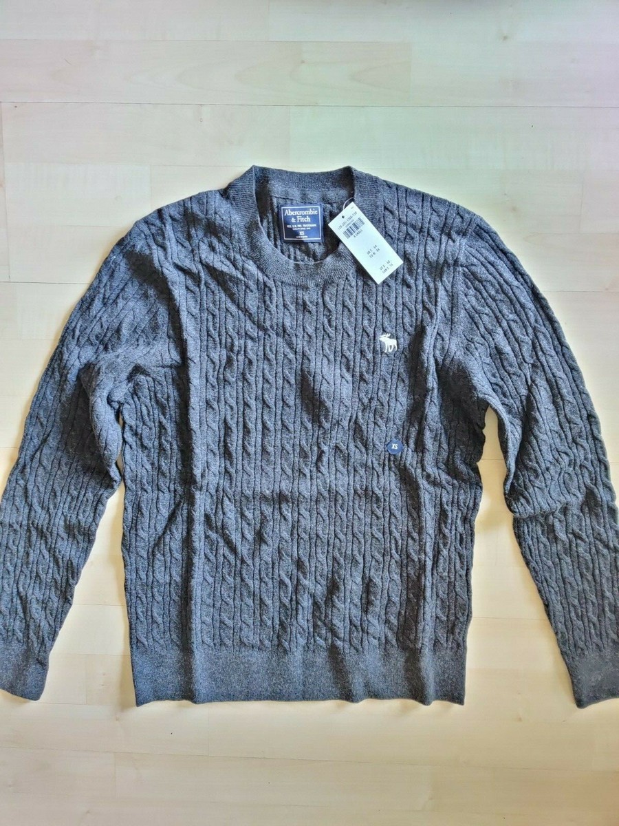 New Abercrombie & Fitch Icon Cable Knit Sweater XS Grey