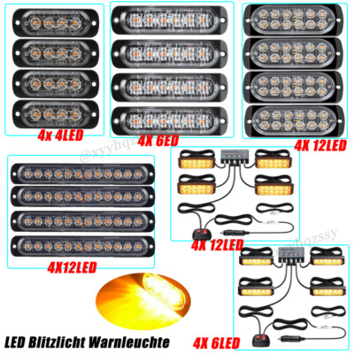 4x Frontblitzer LED Blitzlicht Warnleuchte Strobe Licht Gelb 12V 24V KFZ LKW PKW