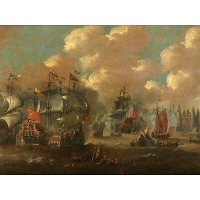Van De Velde Naval Battle Between Dutch Swedish Fleets Huge Art Poster Print