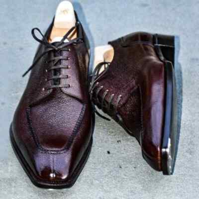custom made new men's dark brown leather derby lace up formal Dress shoes men's
