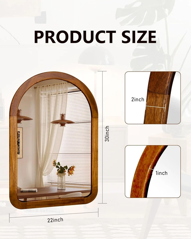 Arched Bathroom Mirror,Wood 22 X 30 Inch Arch Wall Mirror with Walnut Frame,Vani - Image 4 of 4