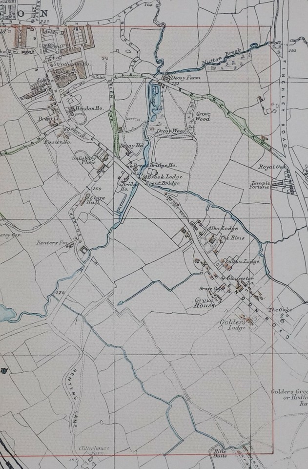 1896 MAP STREET PLAN LONDON HENDON THE HYDE WELSH HARP GAS WORKS