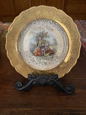 Vintage MCM Desert Plates 7” Colonial Couple 22K Gold