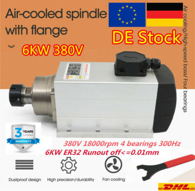 DE：6KW 380V ER32 Air cooled Spindle Motor CNC Milling Runout-off 0.01mm 18000RPM