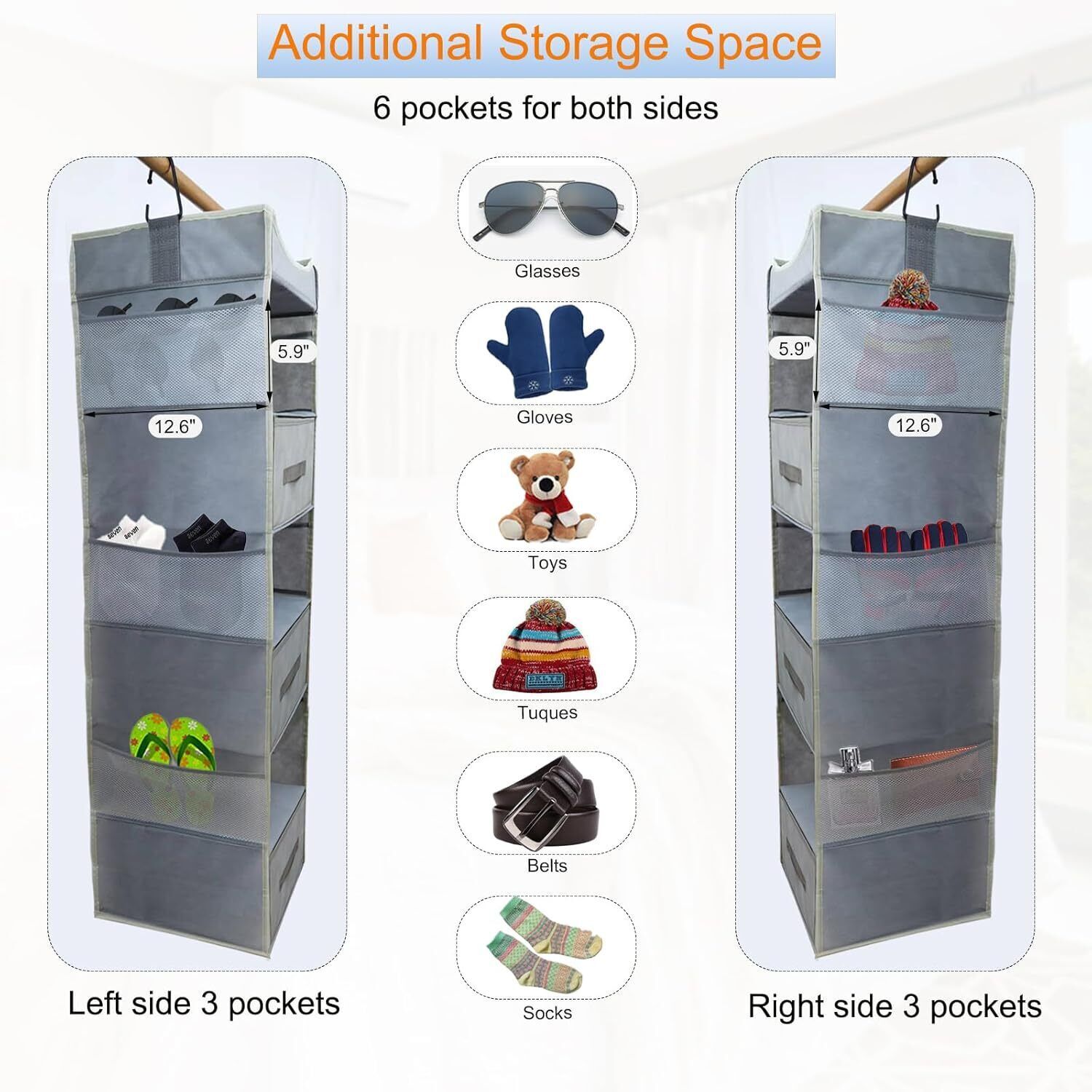 7-Tier Hanging Closet Organizer，Grey