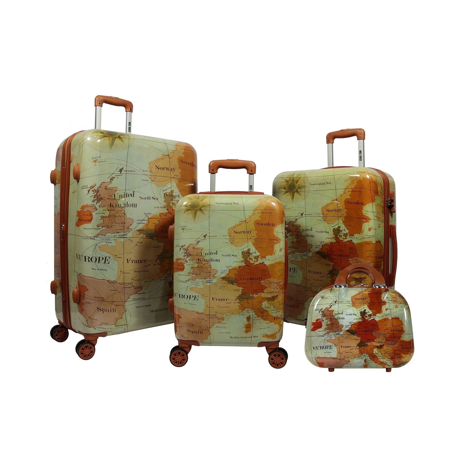 World Traveler Europe (Set of 4-Piece) Spinner Luggage Set with TSA Lock, Bro...