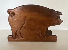Vintage Wood Pig Napkin  Letter Holder Stand Kitsch Kitchen Primitive Farmhouse