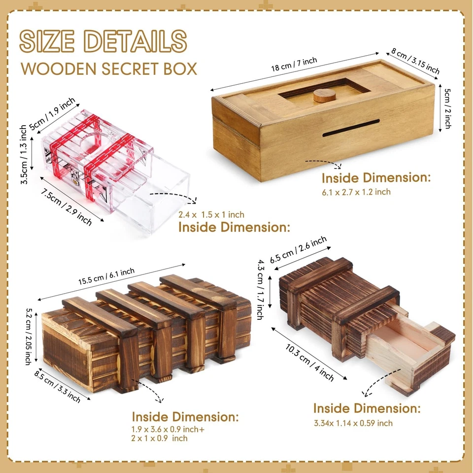 Caja rompecabezas de madera de 4 piezas tarjeta de regalo caja rompecabezas de madera estuche de dinero mágico soporte... Foto 2 de 4