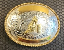 Barrel Rodeo Silver Metal Belt Buckle USA Made Montana Silversmiths Gold Toned