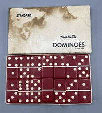 28 Vintage Puremco Mfg Co Marble-like Standard Red Dominoes #616 Waco, Texas