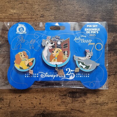 Lady and the Tramp 70th Anniversary Limited Edition 3 Pin Set Disney Store