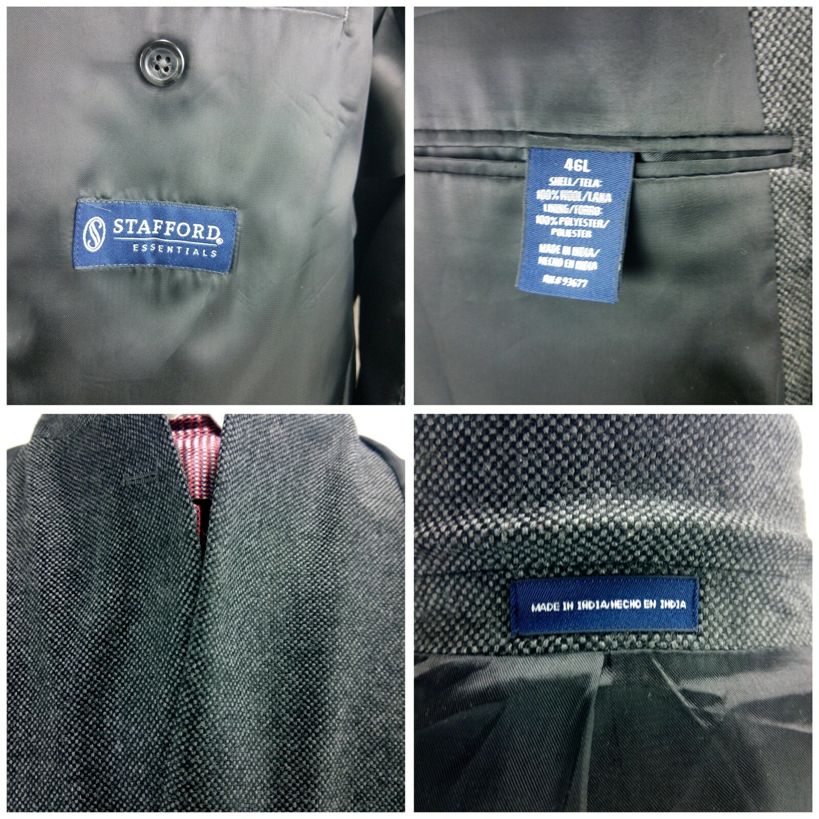 Stafford Essentials 46L 2 Button Gray Birdseye Su… - image 9