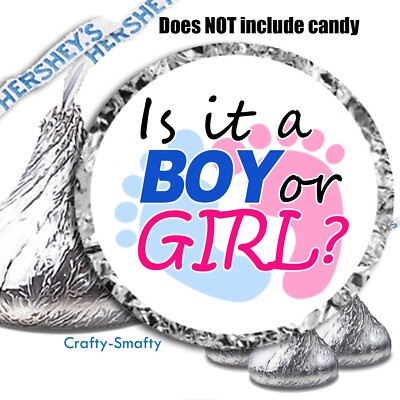 108 Gender Reveal Party Favor Is It a Boy or Girl Stickers fits Hershey Kisses