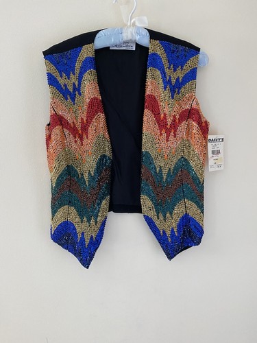 NWT Vtg Carla Carini Beaded Vest Made in Italy Colorful Sz 34/US S