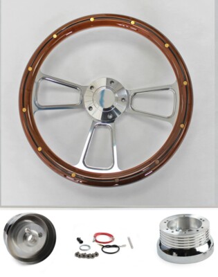 67 68 Pontiac GTO Firebird LeMans Steering Wheel Mahogany w/rivets & Billet 14''