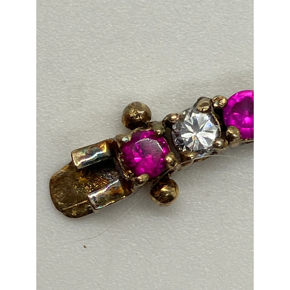 Vintage Sterling Silver Ruby Red & Clear Stone Tennis Bracelet - Gold Vermeil - Image 4 of 4