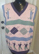 Vintage Jean Bell Hand Loomed Pink Pastel Golf  Argyle Sweater Vest Women’s M
