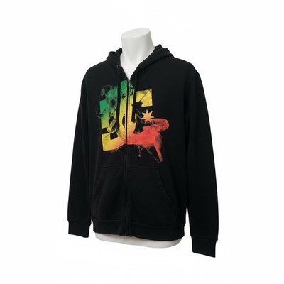 DC Shoes Rasta Smoke Zip Up Hoodie Small Men's Black Skater Y2K