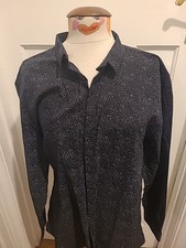 Mens Cedarwood State Size 17.5 Slim Fit Black With White Patterned Long Sleeved