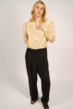 80s One Piece Pant Suit 12 black tan vintage womens trousers collared top glam