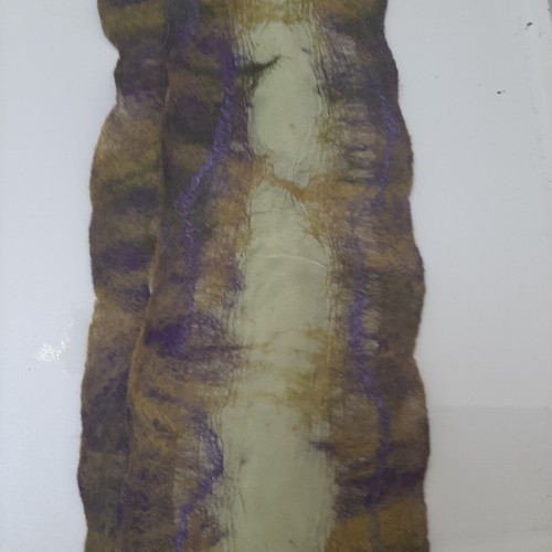Handmade Felted Scarf Olive Green Purple Sllky And Wool Fabric 70 X 8" - Bild 3 von 4