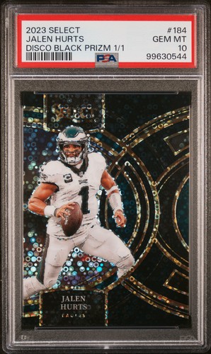 2023 Panini Select #184 Jalen Hurts Black Disco Prizm 1/1 PSA 10