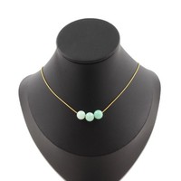 Steine Und Mineralien. Halskette Mit 3 Amazonit Perlen 8 Mm. Kette Aus Edelstahl